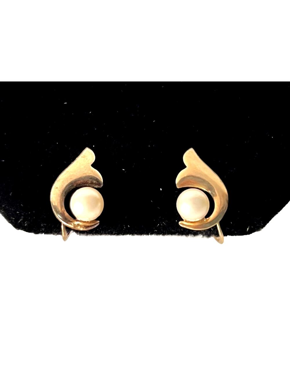 10K Yellow Gold Earrings Genuine Pearl Screwback Vintage